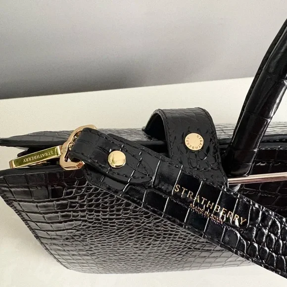 $995 Strathberry Croc Croco Embossed Leather Crossbody Tote Bag Purse Large GUC - Picture 5 of 16
